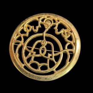 Mary McFadden Gold Celtic Knot Vintage Brooch Pin Jewelry 3” Elegant Costume Des